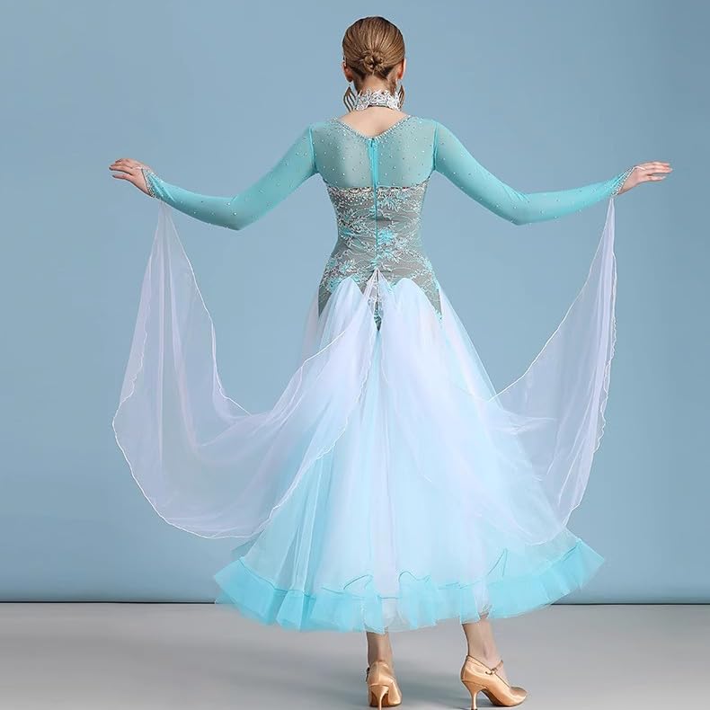 Langärmlige Standardtanzkleider Für Damen Rückenfreies Turnierkleid Für Den Walzer Standard Tanzbekleidung Tango Outfit Mit Strasssteinen
