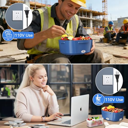 Image of Vingud Electric Lunch Box for Adults, Heated Lunch Box Food Warmer, 80W Portable Heating Lunchbox for Men /Car /Truck with 1.5L Stainless Steel Container, 12V /24V /110V Lonchera Electrica Portatil Gift