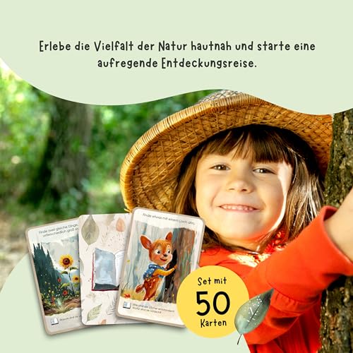 50 Entdeckerkarten für Kinder – Outdoor Schatzsuche und Natur entdecken I Spannendes Suchspiel I Lernspiel & Geschenk für Mädchen und Junge I Spiele ab 4, 5, 6, 7, 8 Jahre