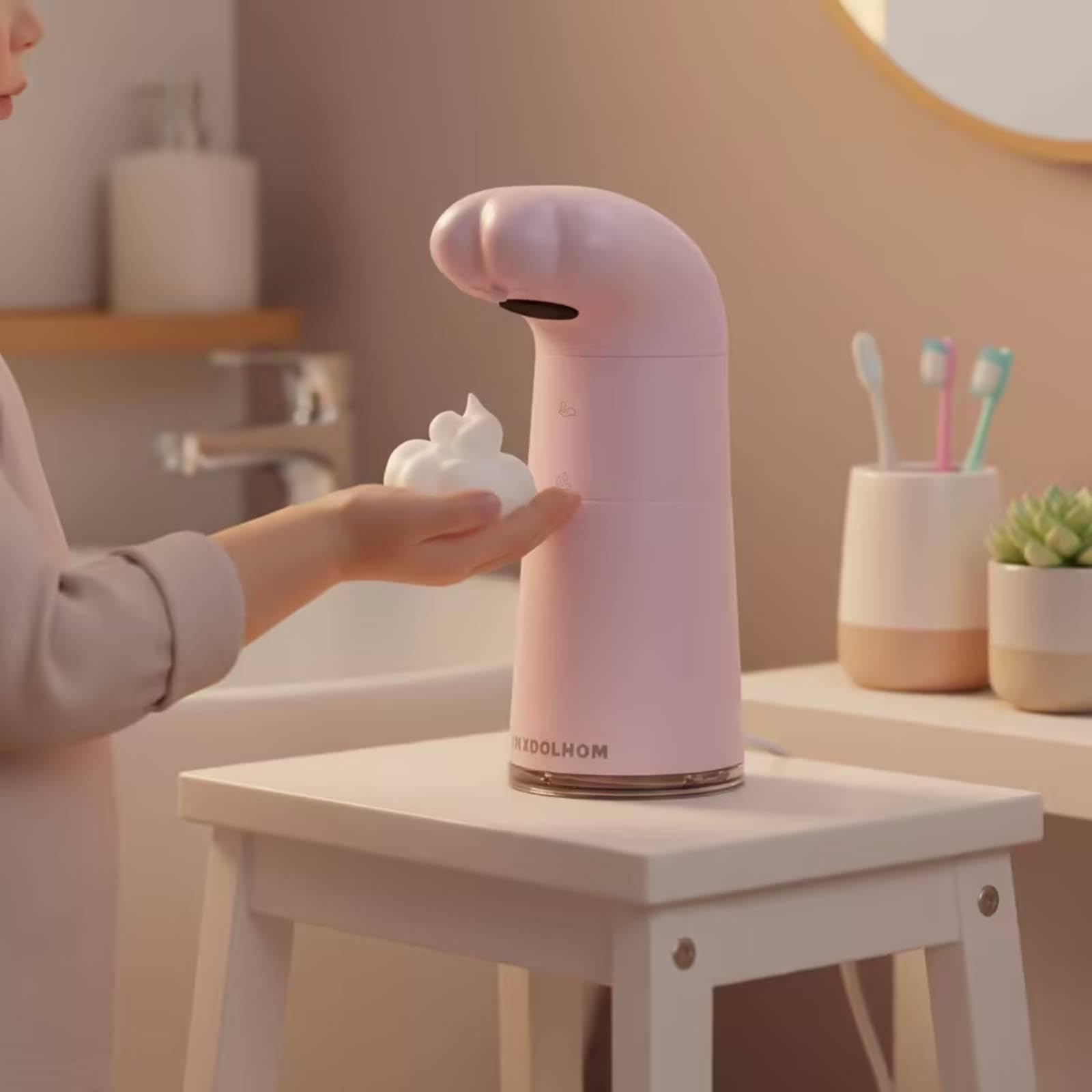 Dispenser Automatico di Sapone Schiuma Touchless Carino Zampa Gatto Sensore Ricaricabile Materiale PP Compatto Adatto per Bambini Uso Regalo Decorazio, Rosa