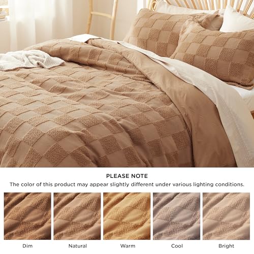 Bedsure Boho Kids Duvet Cover Queen Size(Duvet Insert/Comforter not Included - Checkered Duvet Cover Queenfor All Seasons,Soft Shabby Chic Boho Bedding (Khaki, 90" x 90") - Image 7
