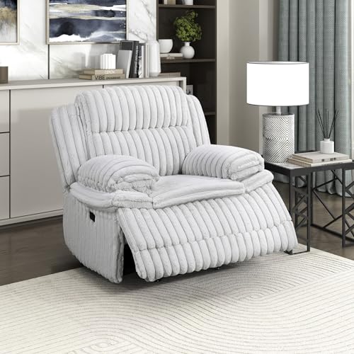 Lexicon Modern Glider Recliner Chair, Nursery Glider, Corduroy Recliner Chair with Pillow Top Arm, Manual Recliner Sofa Chair for Living Room/Bedroom/Office/Apartment, Gray