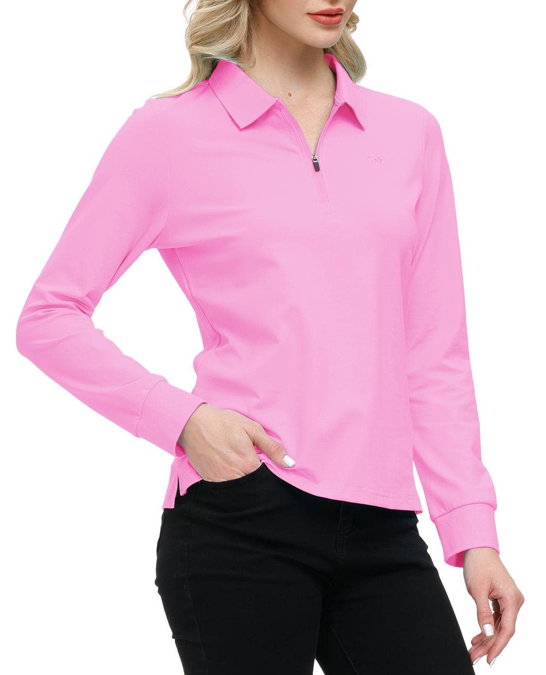 Poloshirt Damen Golf Polohemd Langarm Baumwolle Sport Polo Wintershirts mit Reißverschluss