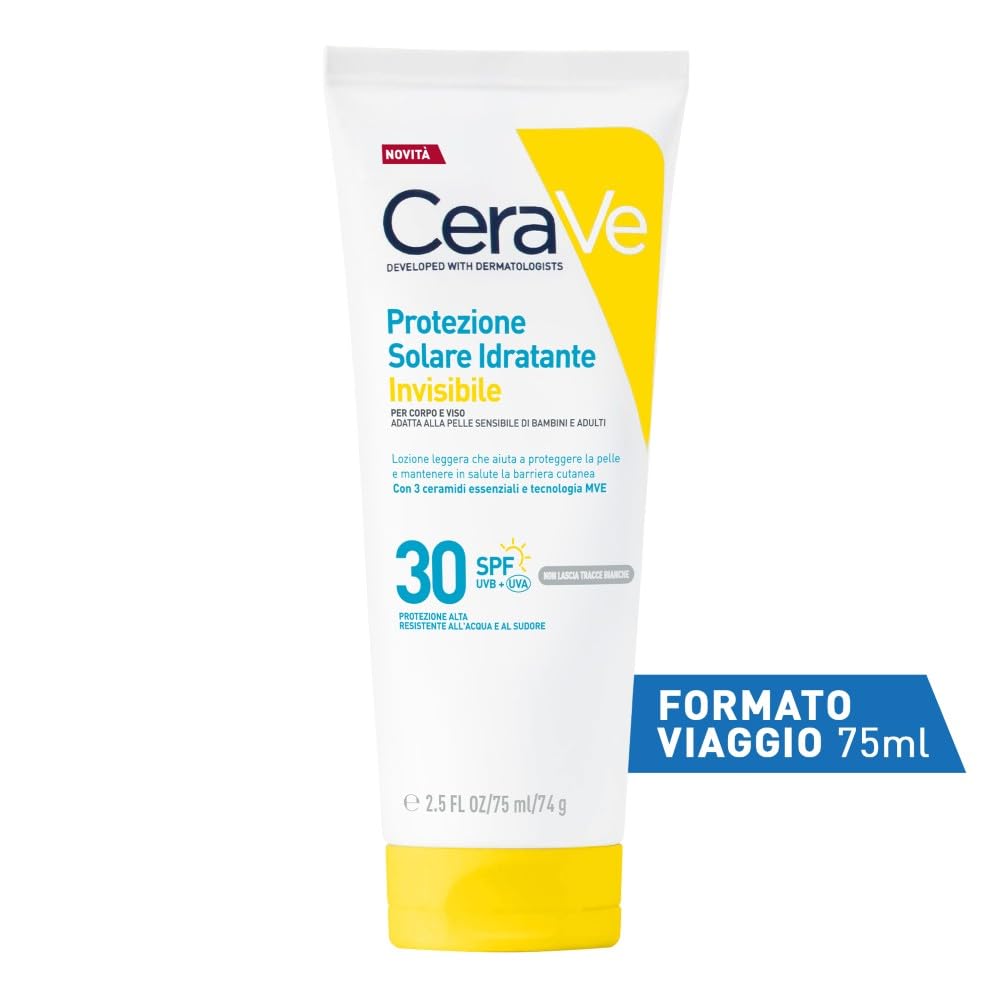 CeraVe Protezione Solare Idratante Invisibile SPF30, Per Tutte le Tipologie di Pelle, Protezione Molto Alta, Idratazione 24 ore, Texture Leggera e Invisibile sulla Pelle, 177ml