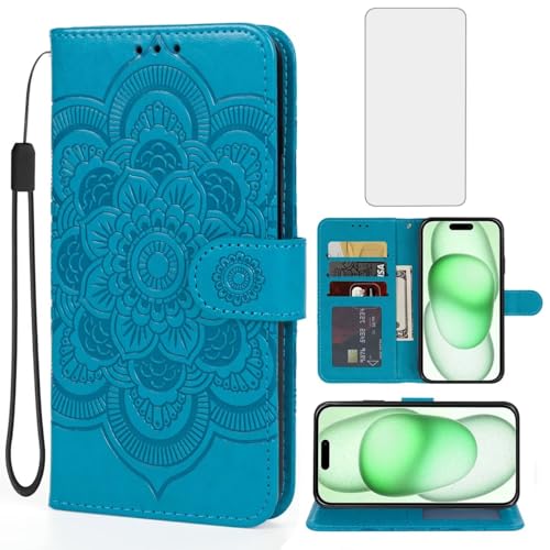 Étui portefeuille Apple iPhone 15 avec porte-carte et clapet support