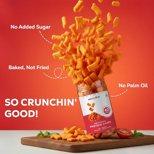 Image of Eat Anytime - Multigrain Protein Chips, Tangy Tomato | 40 g protein per pack | Baked, Not Fried | No Palm Oil | High Protein, Low Calories (under 160) | 150 g