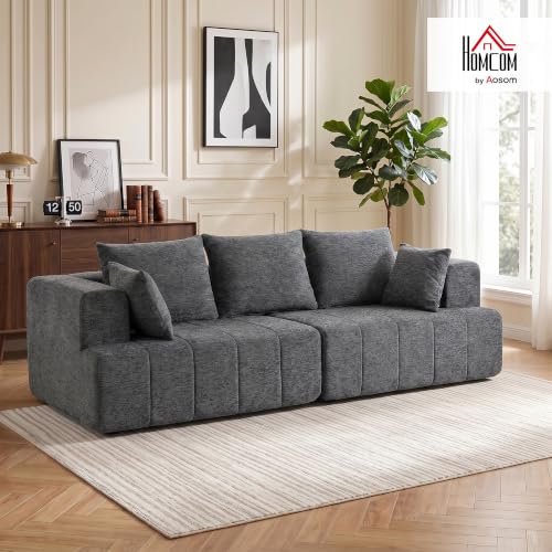 Sofá de 3 plazas de chenilla de 248 cm gris con amplio asiento acolchado para salón 3