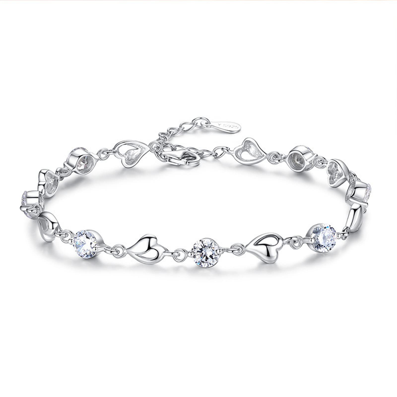 AucuuPulseras para Mujer, Pulsera Mujer de Ley 925 con Circonita Brillante, Pulseras Deslizantes de Cadena Ajustable, Joyería Nupcial para Bboda, Mujeres Niñas Día de la Madre Regalo de Joyería