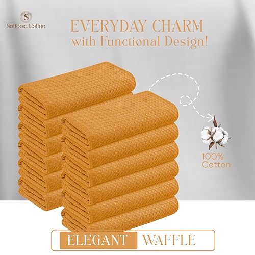 Image of Mustard Yellow Waffle Kitchen Dish Towels 100% Cotton, Soft, Absorbent, Quick Drying, Multipurpose Use, Bar & Hand Towels, 16x26 Inches, Durable, Machine Washable, Reusable, Set of 4