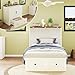 LUXOAK Twin Murphy Bed with Built-in Charging Station and Storage Drawer, Farmhouse Foldable Cabinet Bed for Guest Room, Apartment or Home Office, White