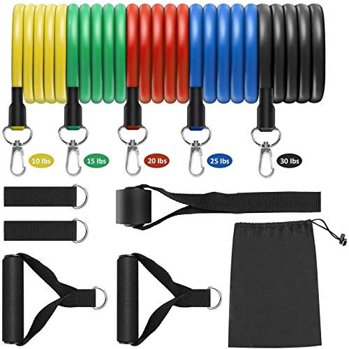LOSLANDIFEN Resistance Bands Set, Workout Bands, Exercise Bands with Handles, Door Anchor, Ankle Straps, Bag, 5 Tube Fitness Bands for Resistance Training, Physical Therapy, Shape Body, Home Workouts