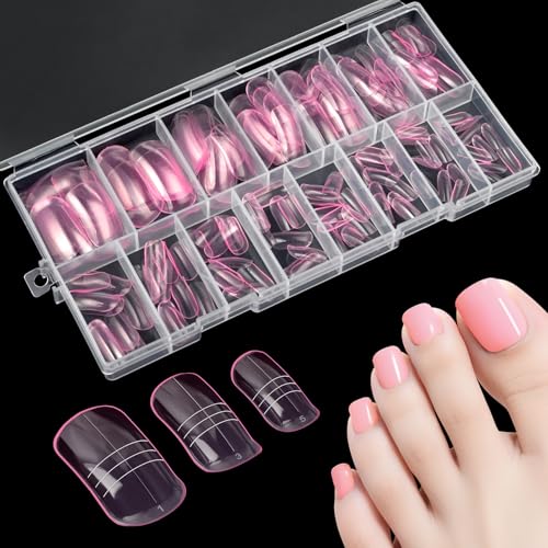 Kiiwah 150 Pezzi Dual Form Kit Pedi, Nail Form Riutilizzabile per Polygel Acrygel Lunghe Quadrate Unghie Finte Pedi Tip per Estensione Ricostruzione, 15 Dimensioni (Trasparente-rosa)