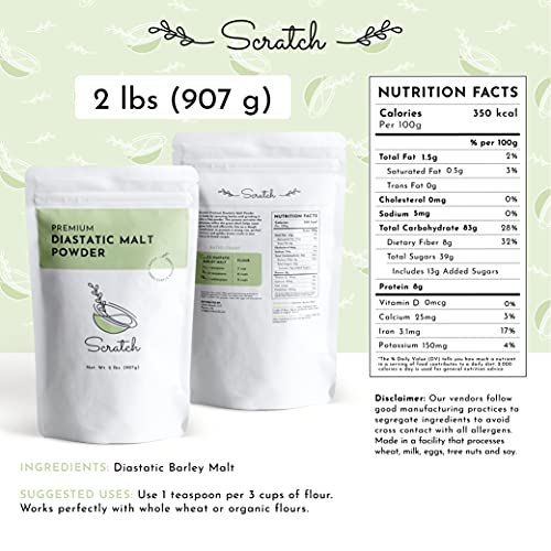 Scratch Diastatic Malt Powder For Baking - (2Lb) Dried Barley Malt For Baking Bread - Bread Improver - Premium Baking Ingredients For Breads, Pizzas, Pretzels, Desserts, Shakes And More #TOP2