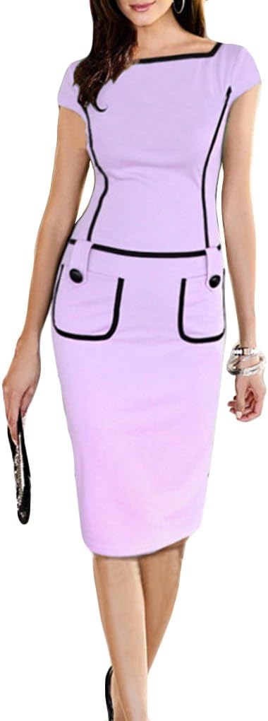 PARICI Womens Vintage Business Party Package Hip Dress Bodycon Pencil Dresses,Purple,XX-Large(USA Size:16-18)