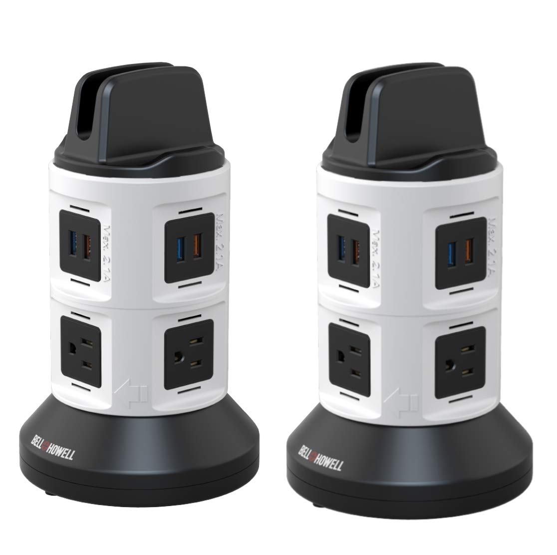 Bell+Howell Spin Power Strip Tower Surge Protector S/2-4 Outlets, 6 USB Ports, 40" Retractable Cord, 360° Rotation | Electric Charging Station with Built-in Phone Tablet Holder | USB Outlet Extender