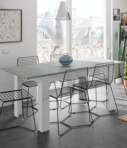 Dmora - Tavolo allungabile Midland, Consolle estensibile per sala da pranzo, Tavolo apribile da cucina con prolunga, 140/190x90h78 cm, Cemento e Bianco