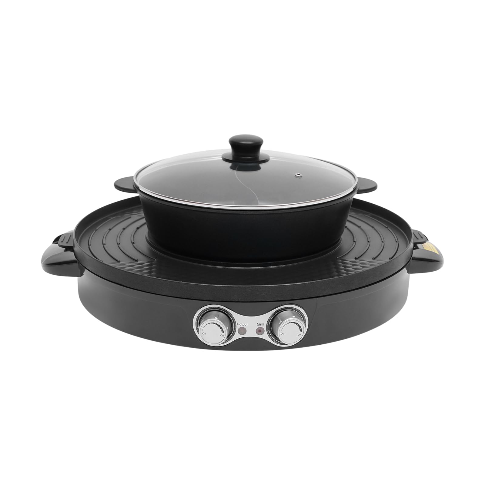 Hot Pot grill elektryczny 2 w 1, 2200 W, garnek elektryczny, wielofunkcyjny hotpot, grill stołowy z lejkiem i uchwytem, nieprzywierająca patelnia dla rodziny, na imprezę, 52 x 18,5 cm