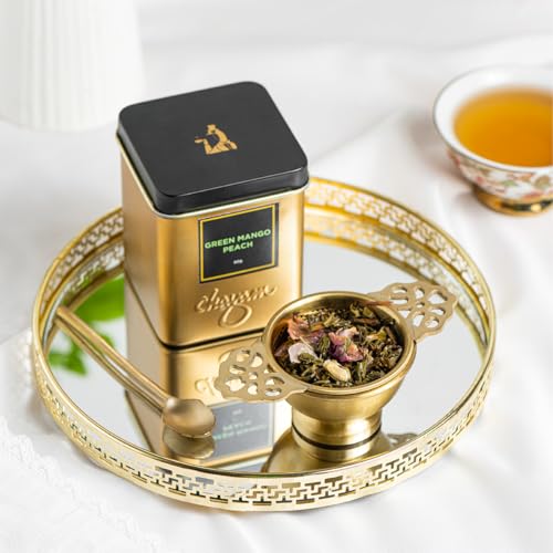 Image of Chayam Premium Organic Mango Peach Green Tea - 50g each | Exotic Blend With Peppermint, Orange Peel & Whole Leaf Rose Petals for Refreshing & Aromatic Taste with Fresh Natural Ingredients - Pack of 2