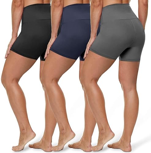 HLTPRO Pantalones cortos de cintura alta para mujer 8 pulgadas con control de barriga para correr, entrenamiento, ciclismo, yoga