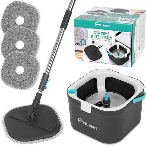 Simpli-Magic 360° Square Spin Mop and Bucket System – Dual Compartment, Separate Clean & Dirty Water – 3 High-Absorbent Microfiber Washable Heads – All Types Floor Cleaning by SIMPLI-MAGIC - Used condition - US$33.41