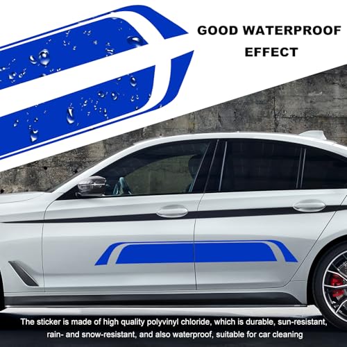 Image of Car Hood Decal Sticker, Automotive Side Body Stripe Graphics Racing Bumper Sticker, Universal Vehicle Skirt Roof Bonnet Vinyl Decal Exterior Decoration, Car Accessories (Blue)