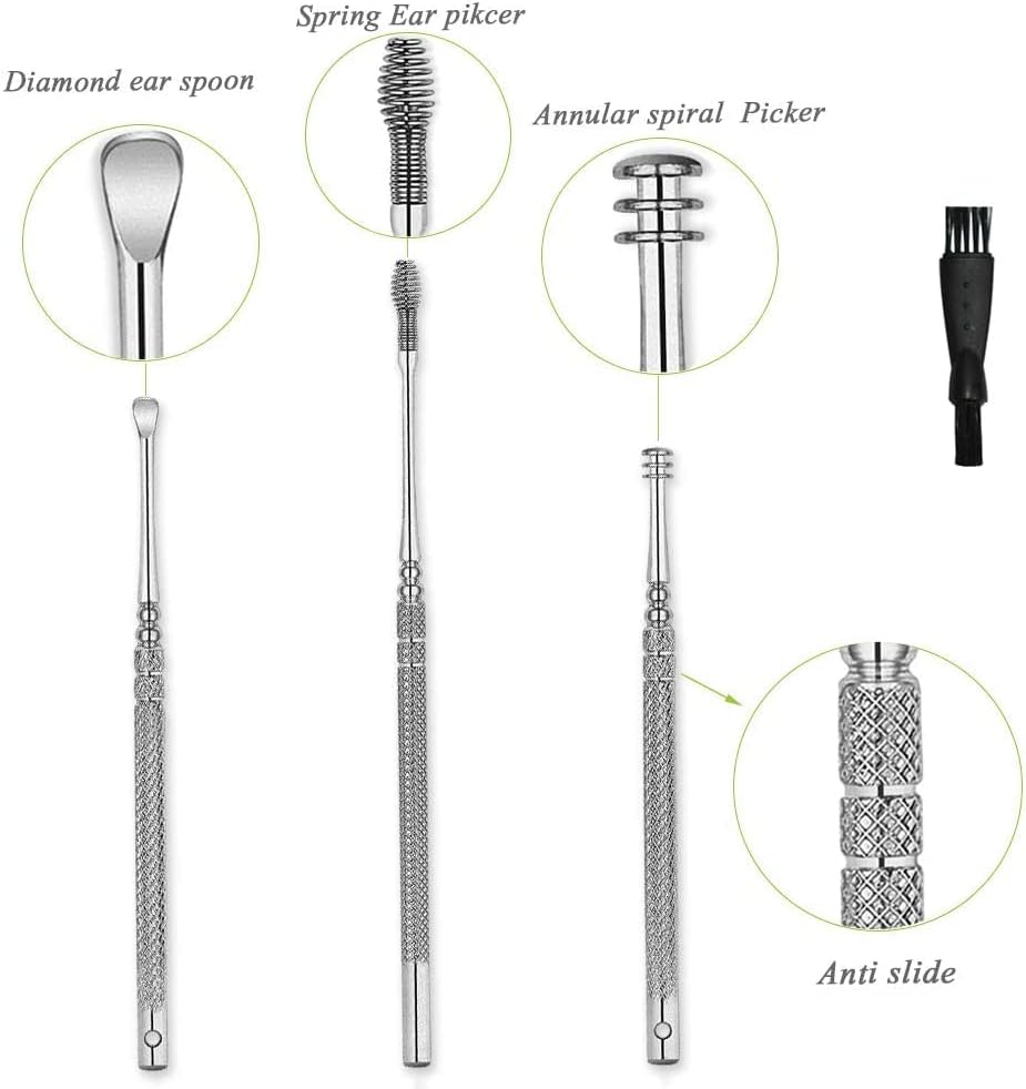 FERNIDA Ear Cleaner, Spiral Ear Wax Removal Tool Kit, New Upgraded Medical Silicone Head&Stainless Steel 6 Pack Ear Pick System Safe Care for Kids,Adults,Elder