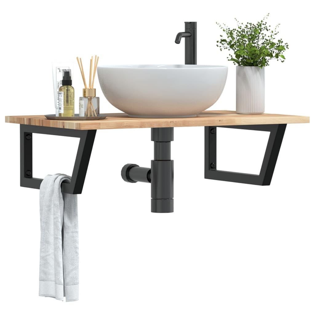 Estantería para lavabo de pared de acero y madera de acacia maciza, 100 x 50 cm, soporte trapezoidal que ahorra espacio para armario de baño, almacenamiento, lavabo, baño, organizador