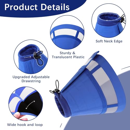 Image of ASENKU Dog Cone Collar, Soft Adjustable Cone for Dogs to Stop Licking, Lightweight Recovery Dog Cone After Surgery, Pet E-Collar for Small, Medium & Large Dogs(Blue, XL)