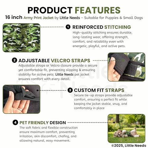 Image of Dog Jacket for Winter (Army Print, 16 Inch) | Camouflage Design, Waterproof & Windproof Polyester Coat with Fleece, Adjustable Velcro Closure, Warm Vest for Cold Weather