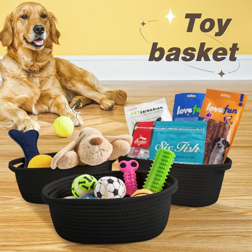 Image of Pro Goleem Small Woven Basket with Gift Bags and Ribbons Durable Baskets for Gifts Empty Small Rope Basket for Storage 12 inchX 8 inch X 5 inch Baby Toy Basket with Handles, Black