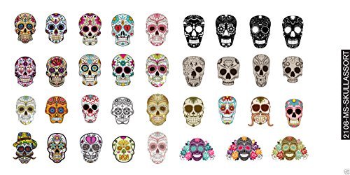 Miniatura 2 de Surtido de calcomanías de calavera de azúcar #1 para arte de uñas, calidad de salón