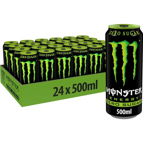Monster, Monster Green Zero, bebida energética con sabor excepcional con mezcla energética y 180 mg de cafeína, sin azúcar, 24 latas de 500 ml