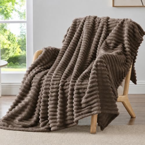 Image of Rangrika.in Ultra Soft Bed Blanket, Premium Flannel Fleece Plush Throw, Ribbed Texture Mink Touch, Lightweight Warm Cozy AC & Mild Winter Use, Machine Washable (Brown, Double)