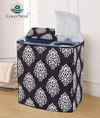 Image of Covernest Semi Automatic Washing Machine Cover, Dustproof, Compatible with 6 Kg - 7.5 Kg Washing Machines (WMC-BROWN DAMAS SEMI)
