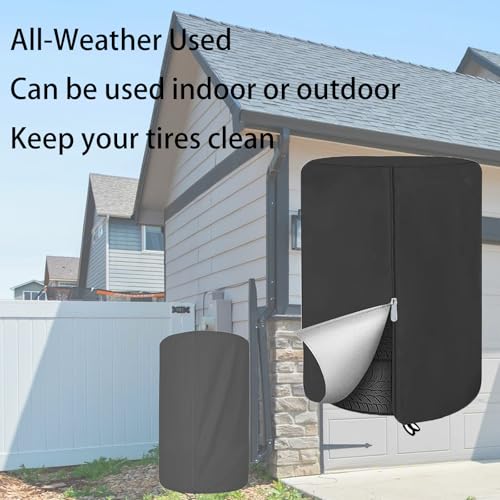 Image of Large Tire Cover for Seasonal Storage,28 inch Tire Cover Diameter,Waterproof Dust-Proof High-Strength 420D Tire Cover,Universal Indoor Outdoor (Holding 4 Tires Stacking,Black)