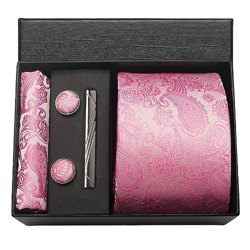 Image of Paisley Floral Mens Tie Formal Necktie Pocket Squares Ties Clips Cufflinks Classic for Men Set