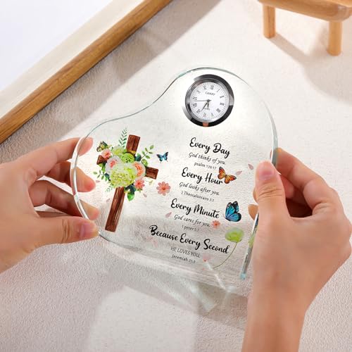 Ornalrist Christian Gifts For Women Friends Inspirational Glass Colourful Sign Plague With Clock Ecthed Bible Verses Presents For Her Prayer Religious Keepsake Home Decor thumb #3