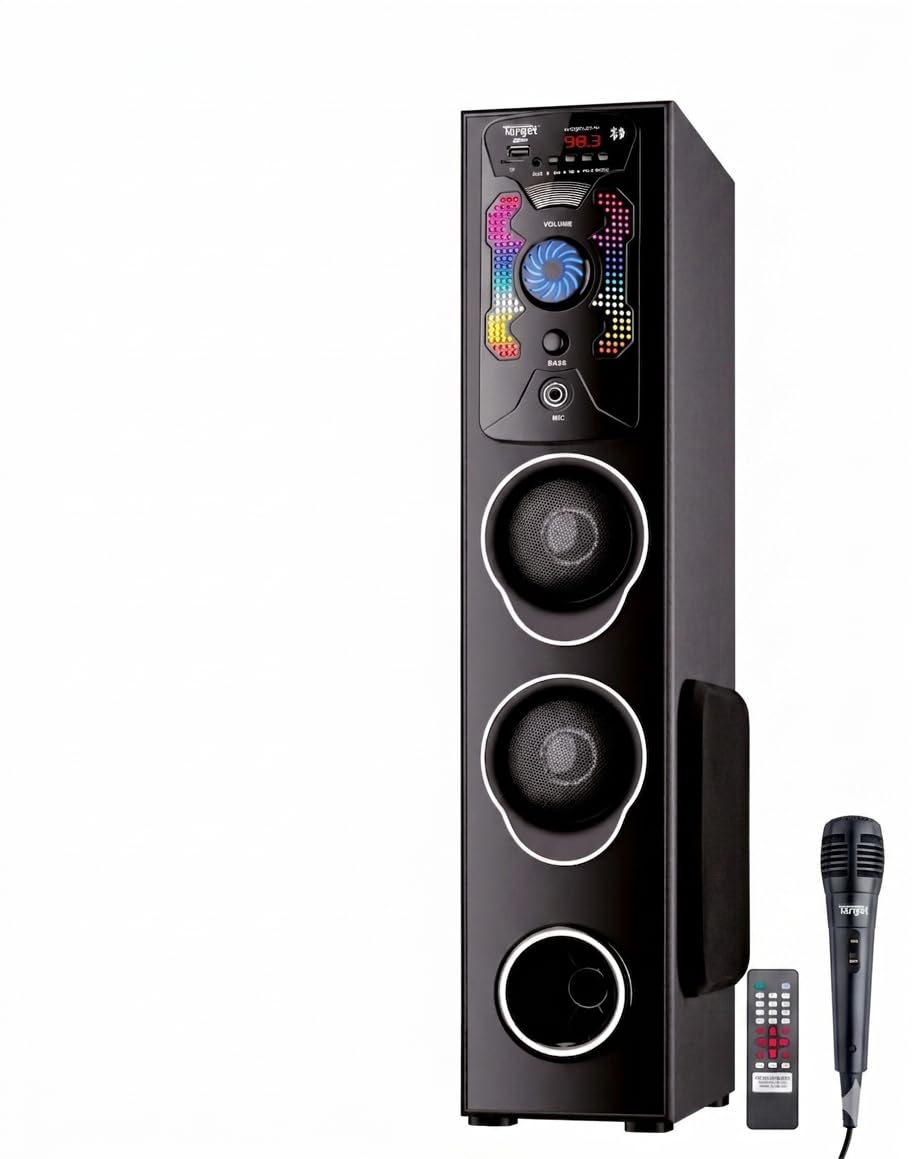 Target SB-209 Tower Multimedia Speaker, Black, with Bluetooth, USB, FM Radio, AUX, Remote Control and Wired Microphone-image-2