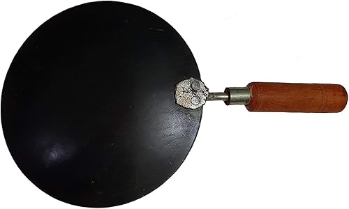 Miniatura 3 de SHARVGUN TawaTava negro cóncavo de hierro para Roti Chapathi Paratha FulkaNaan con mango de madera fuerte, original hecho a mano, tortilla de hierro