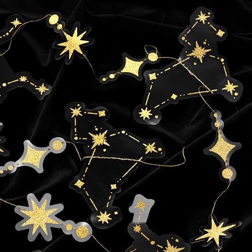Image of Cheerland Glitter Celestial Party Decorations Constellation Birthday Decoration Star Garlands Witchy Backdrop Astrology Decor Zodiac Theme Banner Hanging Stars Streamer Galaxy Party Suppplies (Gold)