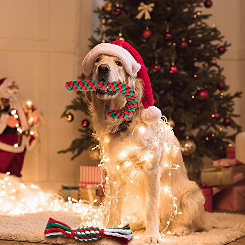 MEWTOGO 4 Pcs Dog Rope Toy Christmas Candy Cane Rope Chew Toy Durable