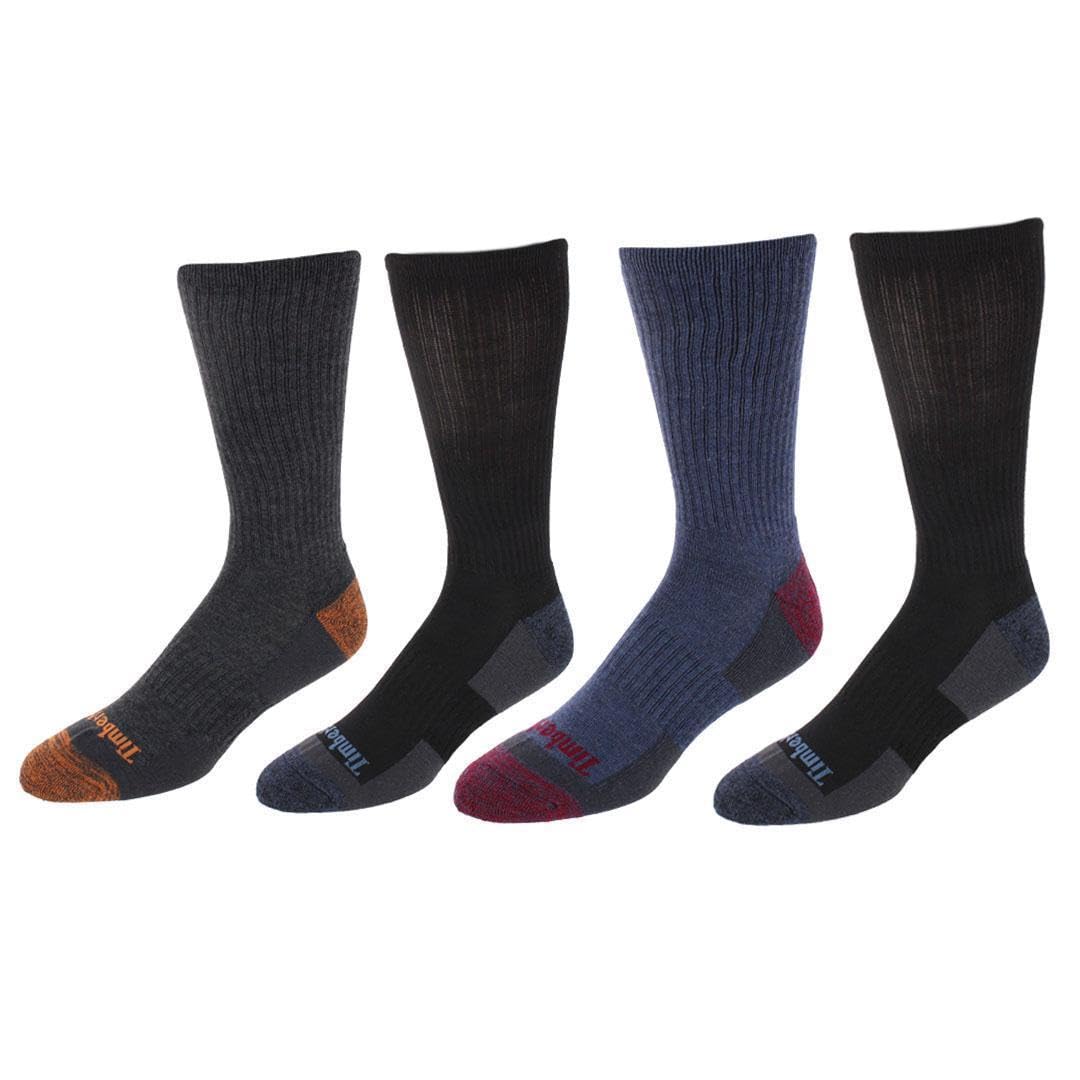 Timberland Men's Castleton Comfort Cushioned Crew Socks (4 Pack), 2 Black, Charcoal, Denim, One Size