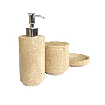 赤色グリッター バスルームセット ローションディスペンサー ソープディッシュ Amazon｜StonePlus ナチュラルベージュ トラバーチン詰め替え
