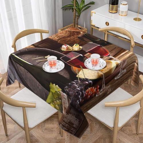 YOFIEN Mantel Cuadrado de 55 x 55 Pulgadas con Estampado de Bodega de Vino Tinto, Impermeable y a Prueba de Polvo.