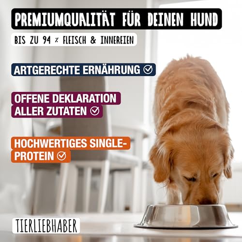 TIERLIEBHABER – Hundefutter Nass 400g Probierpaket à 8 Sorten – Von Tierärzten entwickelt – Nassfutter Hund mit 91% Fleischanteil – Dog Food als Hundenassfutter 400g Dosen