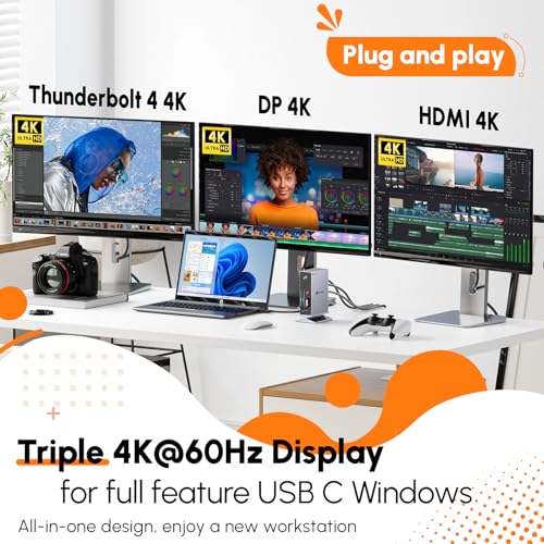 TobenONE Thunderbolt 4 Dock with Power Adapter, Thunderbolt Certified, Dual/Triple 4K@60Hz Monitor Docking Station for Windows, Mac, and Chrome (40Gbps, HDMI, DP, 6xUSB Ports, SD/TF 4.0) - Thumbnail 3