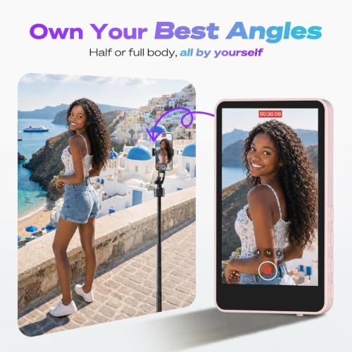 Image of SYNCO XView Selfie Monitor Screen for iPhone 7-16 Series, 4K /60fps & P2P Private View Wireless, Magnetic Back Camera Monitor with 164ft Range for Makeup, GRWM, Travel Vlog,TikTok & YouTube (Pink)