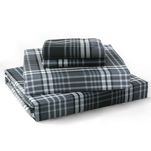 Image of MUXHOMO Full Size 4 Piece Sheet Set, Soft Breathable Bed Sheet Set for Bedroom with Deep Pocket Up to 16 inch, Wrinkle-Free & Cooling Bedding for Oeko-TEX Certified - Black /White Plaid