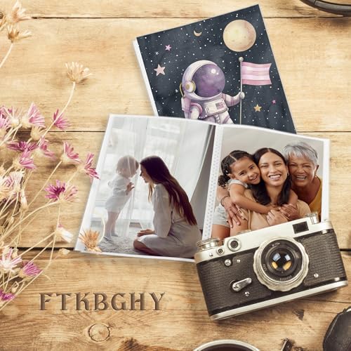 Image of Space Kids Photo Album 4x6, Purple Planet Astronaut Baby Boy Girl 18 Pockets Small Picture Memory Book Photo Album Keepsake for Babies Shower Newborns Family