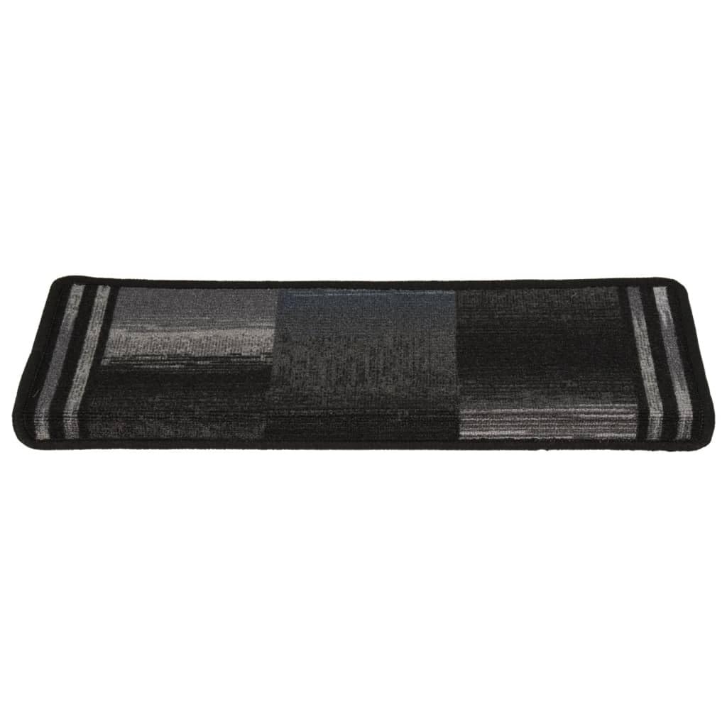 vidaXL Alfombrilla Autoadhesiva de Escalera 15 uds, Alfombra Antideslizante de Escalera, Protector de Peldaño, Poliamida Negro y Gris 65x21x4 cm